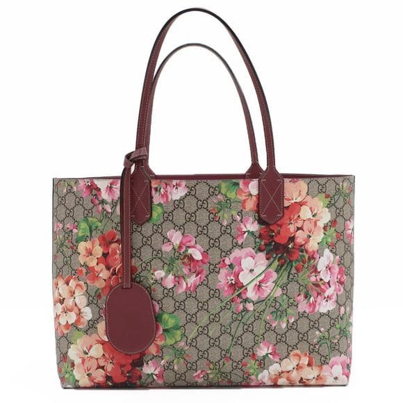 Gvc*1 Tote Bag Floral Pattern GG Blooms Reversible Beige Pink