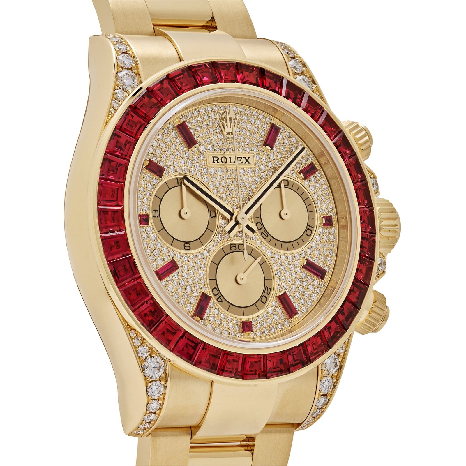 R01ex Daytona 126598TRU Yellow Gold Ruby Bezel D1am0nd Pave Dial