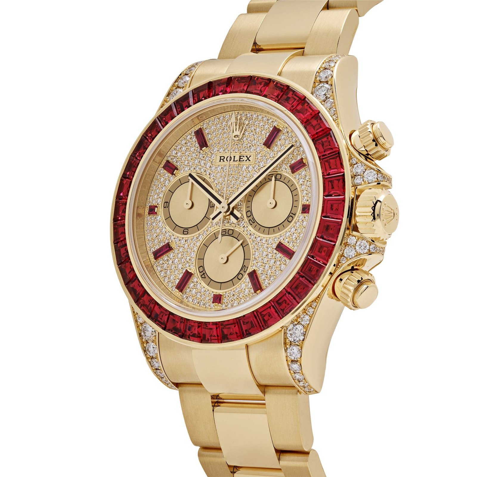 R01ex Daytona 126598TRU Yellow Gold Ruby Bezel D1am0nd Pave Dial