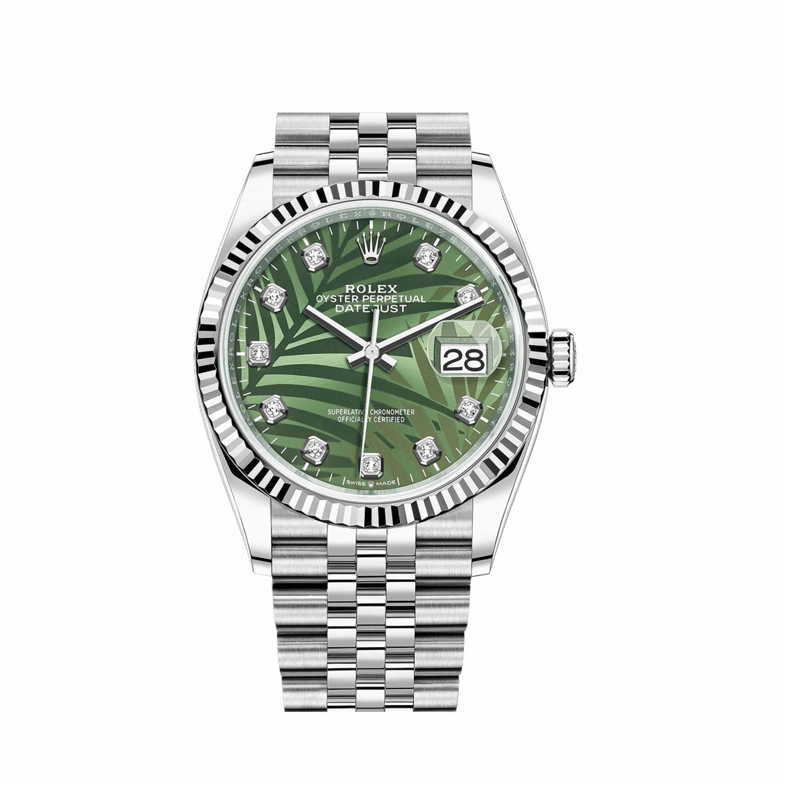 R01ex Datejust 36 126234 White Gold Stainless Steel Palm Motif D1am0nd Dial Jubilee (2023)
