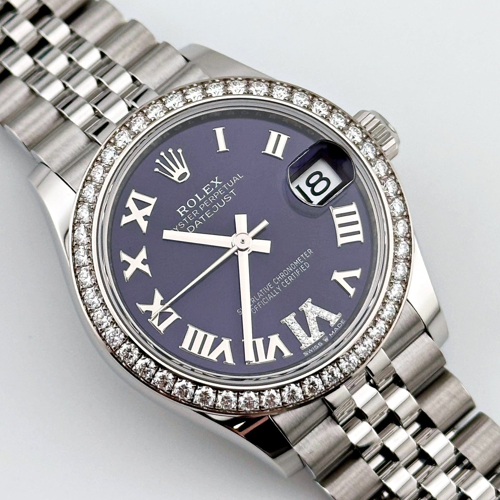R01ex Datejust 31 278384RBR ‘Ladies’ Stainless Steel D1am0nd Bezel Violet Roman Dial Jubilee