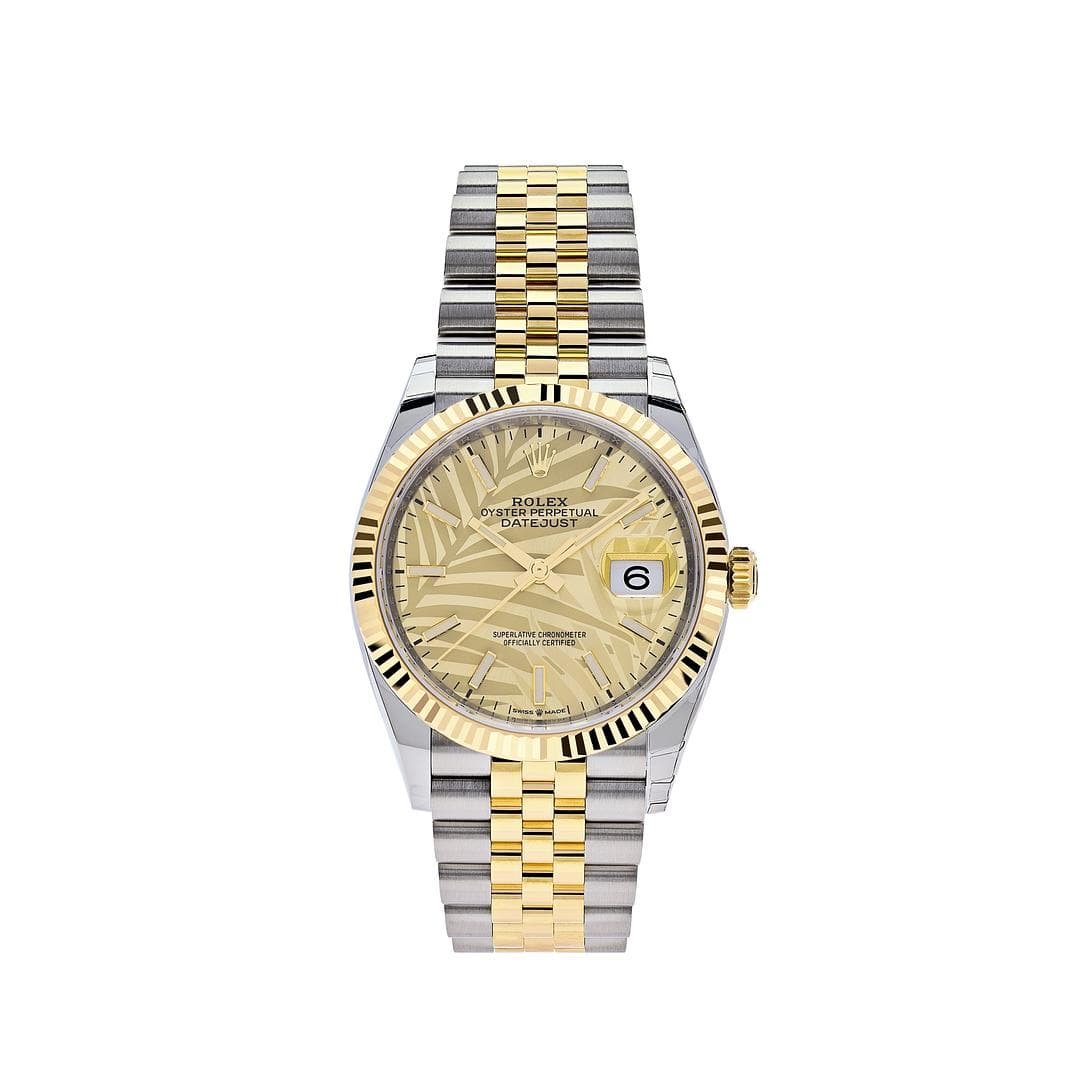 R01ex Datejust 36 126233 Stainless Steel Yellow Gold Palm Motif Dial Jubilee