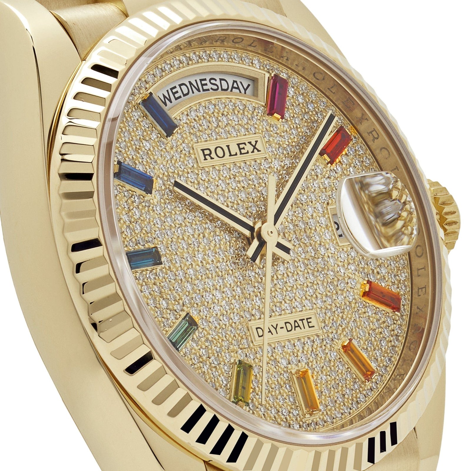 R01ex Day-Date 36 128238 Yellow Gold D1am0nd-Paved Rainbow Dial (2022)