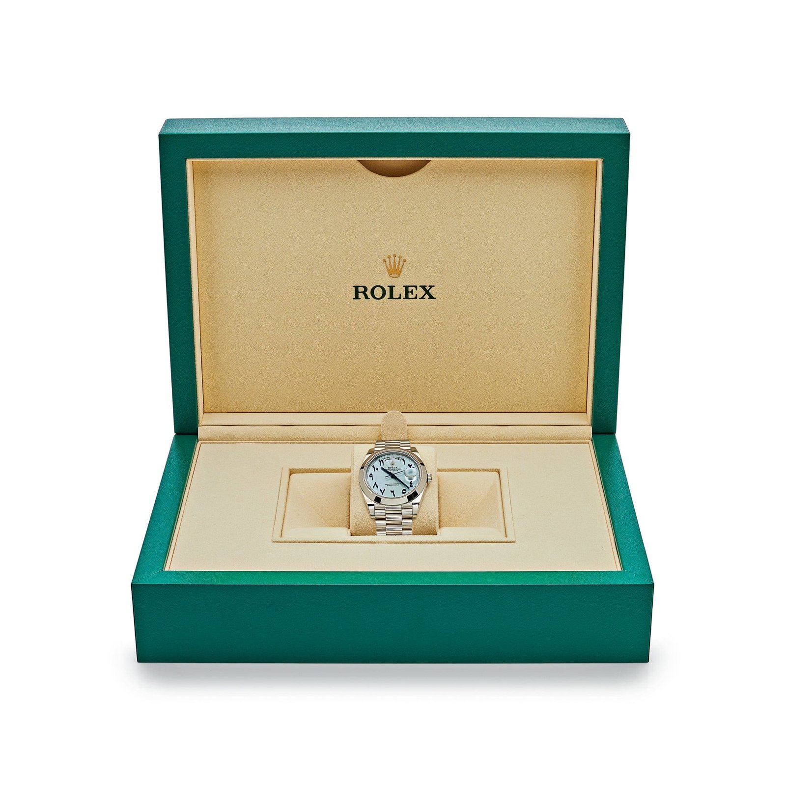 R01ex Day-Date 40 228206  Platinum Ice Blue Arabic Dial Smooth Dial