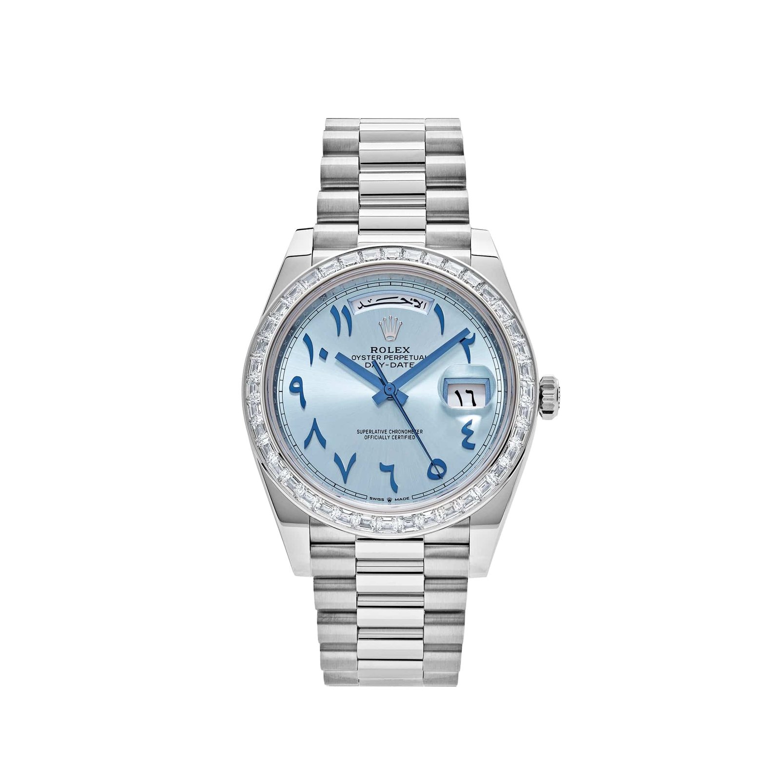 R01ex Day-Date 40 228396TBR Platinum Ice Blue Arabic Dial D1am0nd Bezel