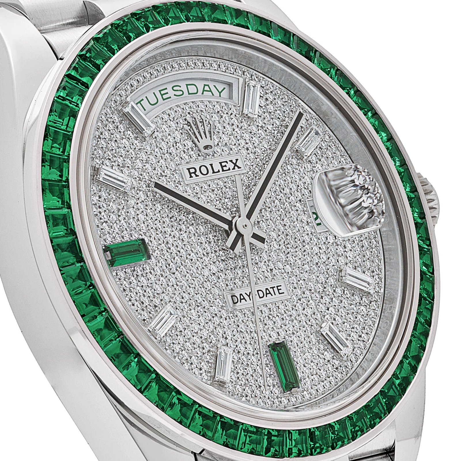 R01ex Day-Date 40 228396TEM Platinum D1am0nd Dial Emerald Bezel