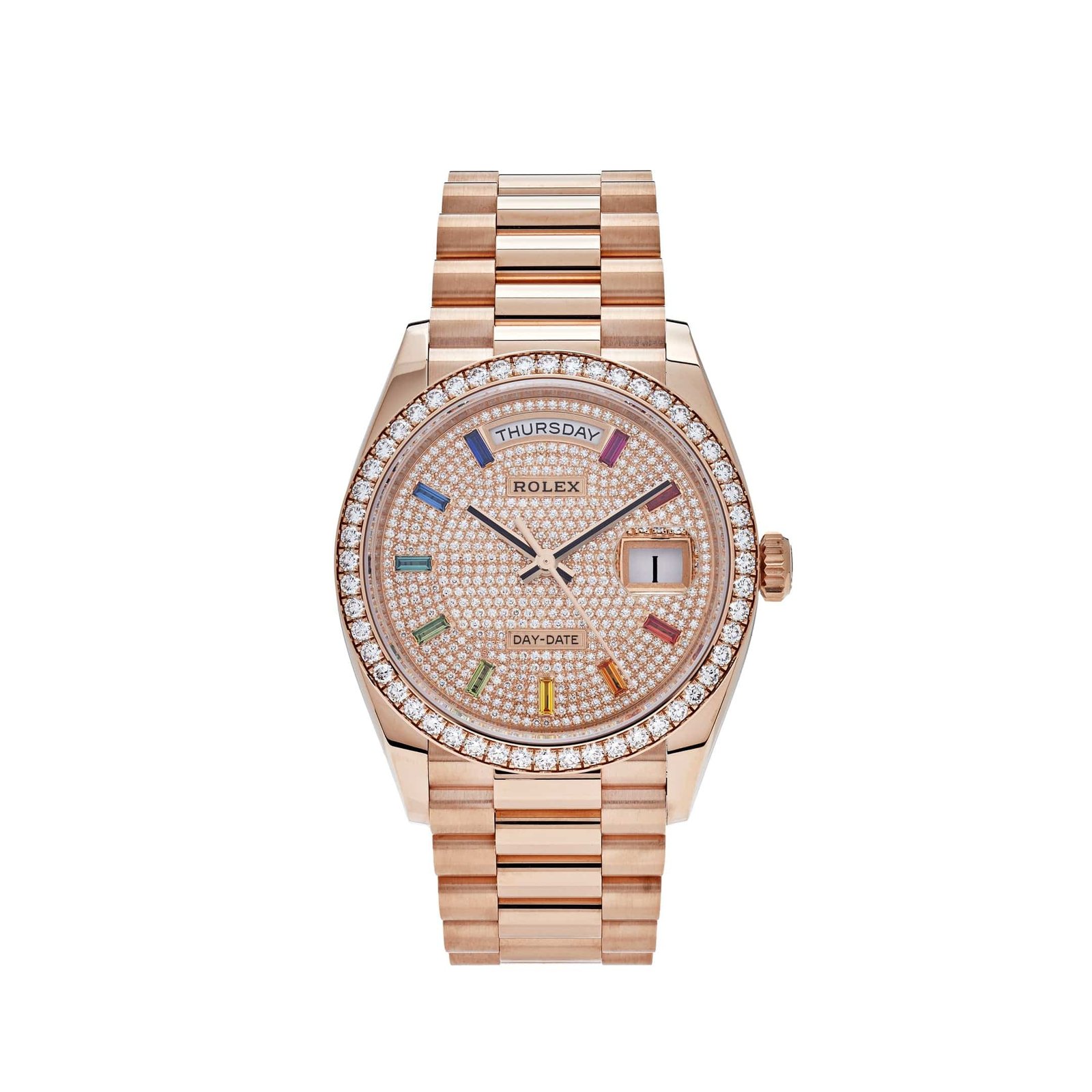 R01ex Day-Date 36 128345RBR Rose Gold Rainbow D1am0nd Pave Dial (2021)