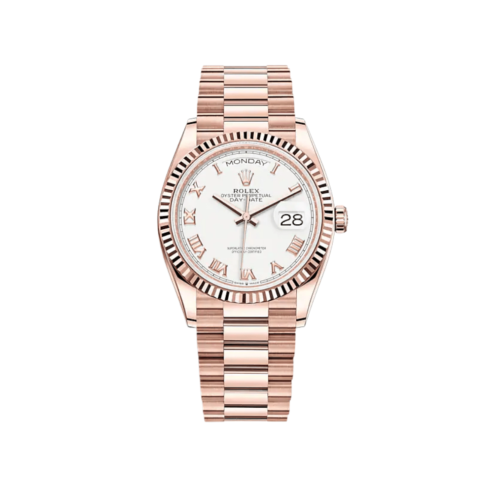 R01ex Day-Date 36 128235 Rose Gold White Dial