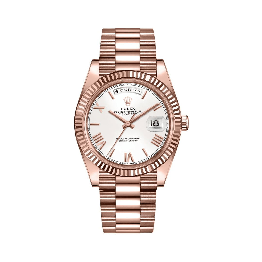 R01ex Day-Date 40 228235 Rose Gold White Roman Dial