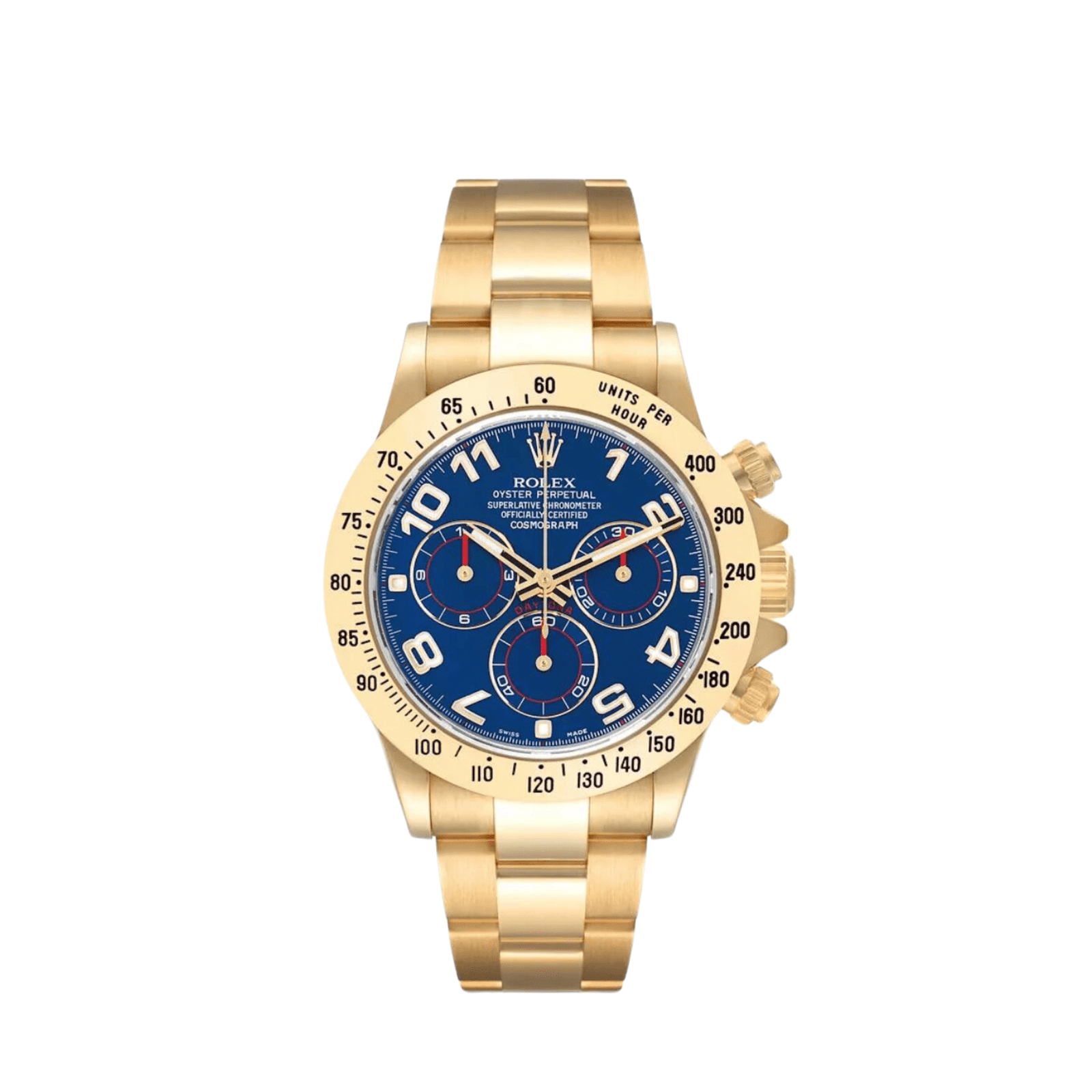 R01ex Daytona 116508 Yellow Gold Blue Racing Arabic Dial