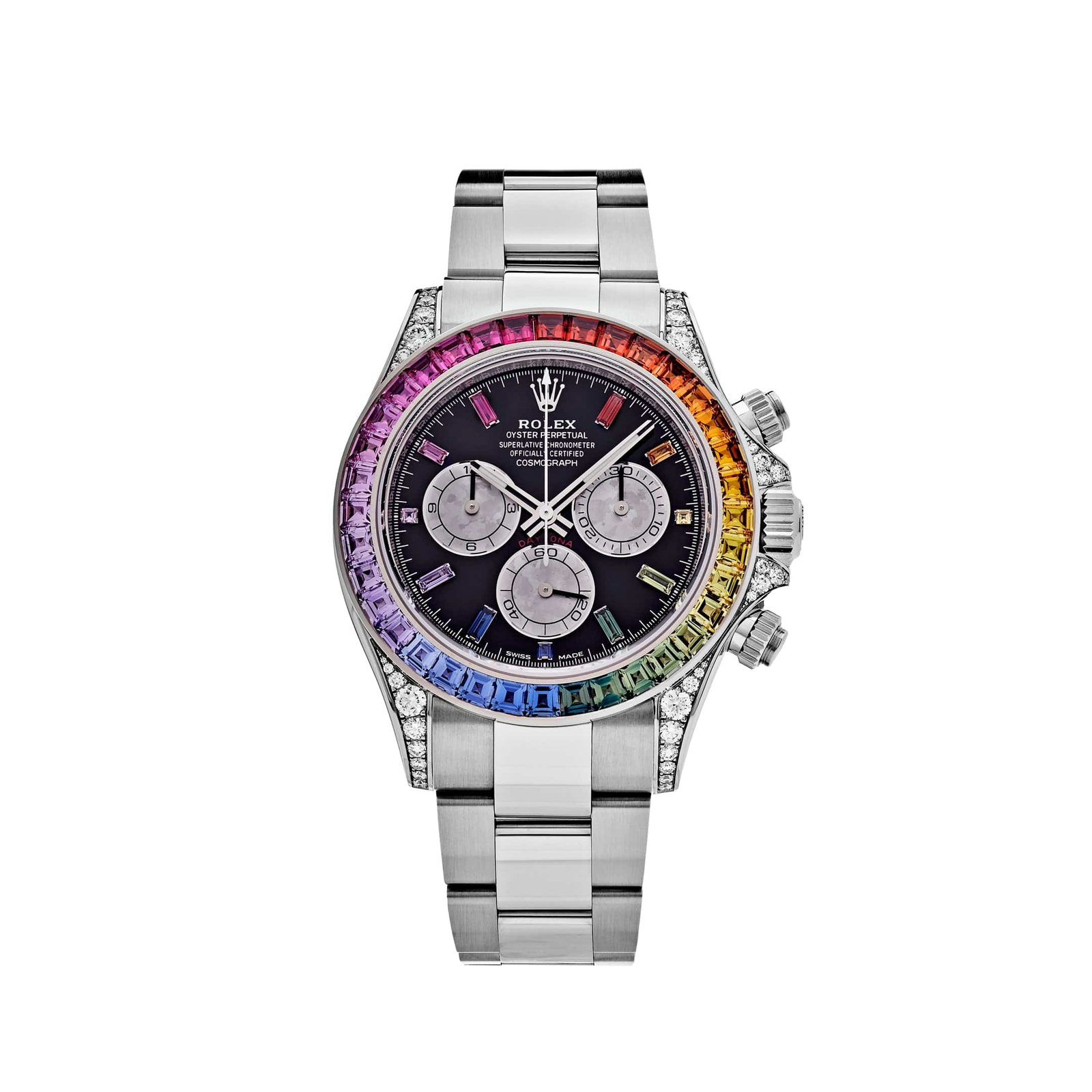 R01ex Daytona 116599RBOW ‘Rainbow’ White Gold Black Dial Sapphire Bezel