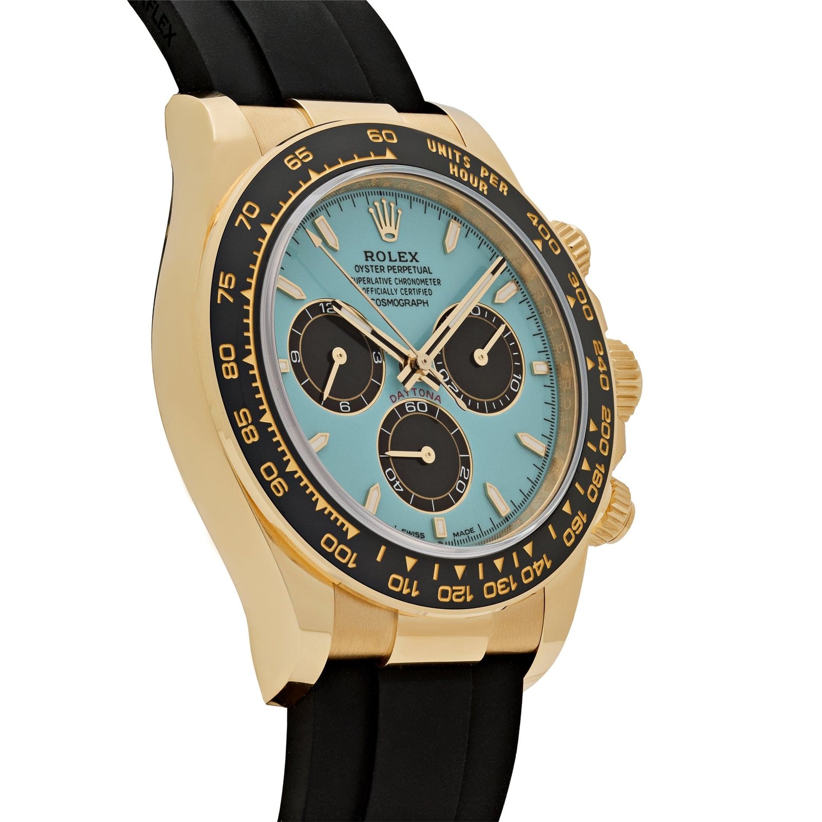 R01ex Daytona 126518LN Yellow Gold Turquoise Dial Oysterflex