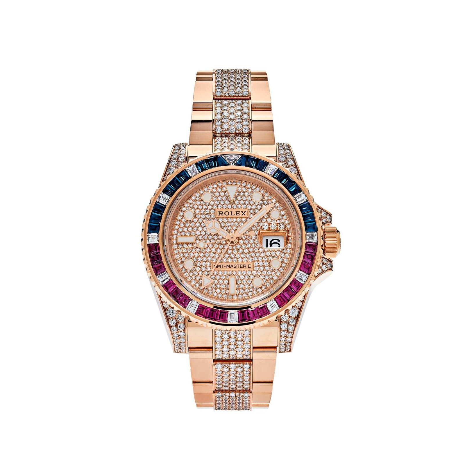 R01ex GMT-Master II 126755SARU Rose Gold Sapphire and Ruby D1am0nd Pave
