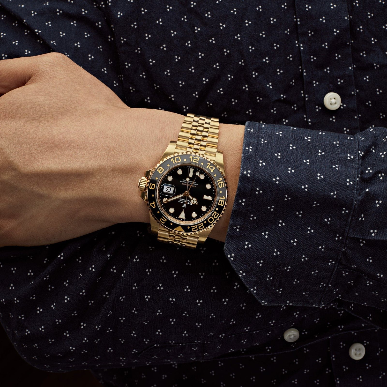 R01ex GMT-Master II 126718GRNR Yellow Gold Black Dial Jubilee (2023)