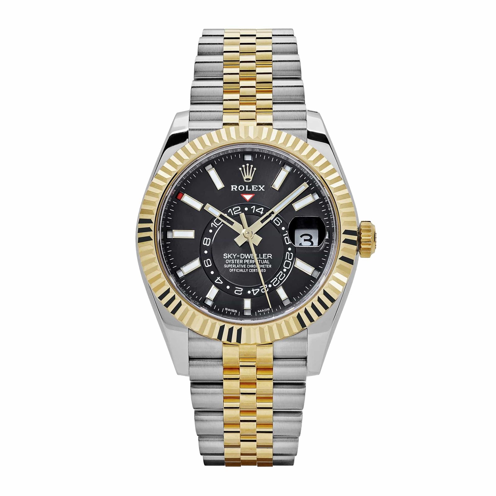 R01ex Sky-Dweller 336933 Stainless Steel Yellow Gold Jubilee Black Dial (2024)