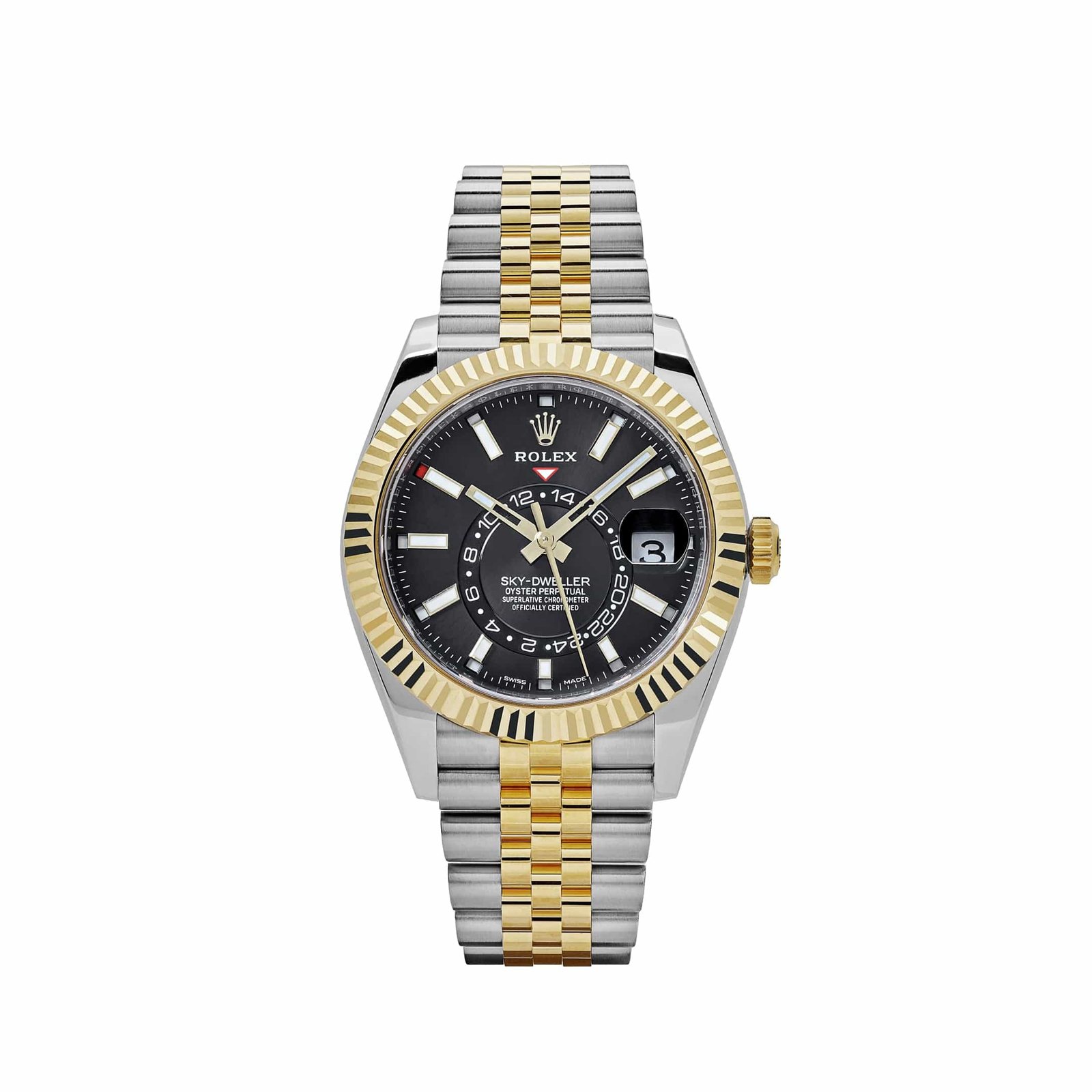 R01ex Sky-Dweller 326933 Stainless Steel Yellow Gold Jubilee Black Dial