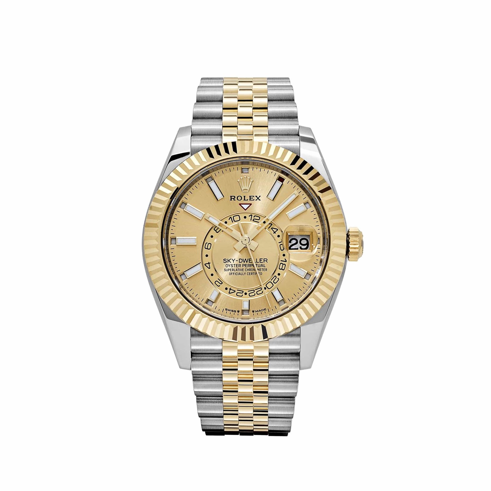 R01ex Sky-Dweller 336933 Stainless Steel Yellow Gold Jubilee Champagne Dial (2024)