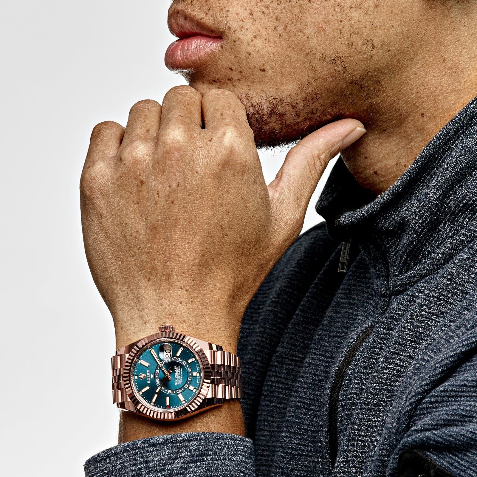R01ex Sky-Dweller 336935 Everose Gold Blue Dial Jubilee