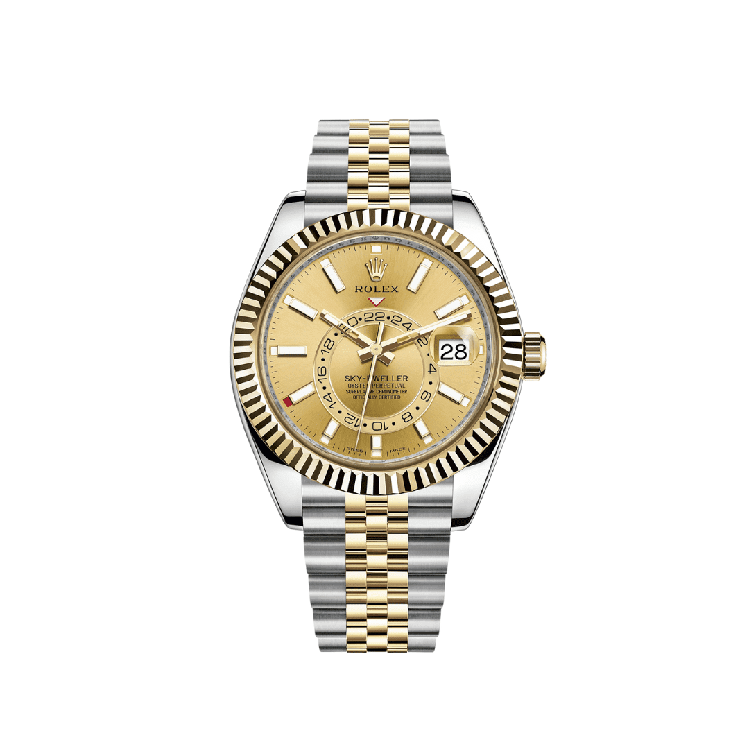 R01ex Sky-Dweller 326933 Stainless Steel Yellow Gold Champagne Dial
