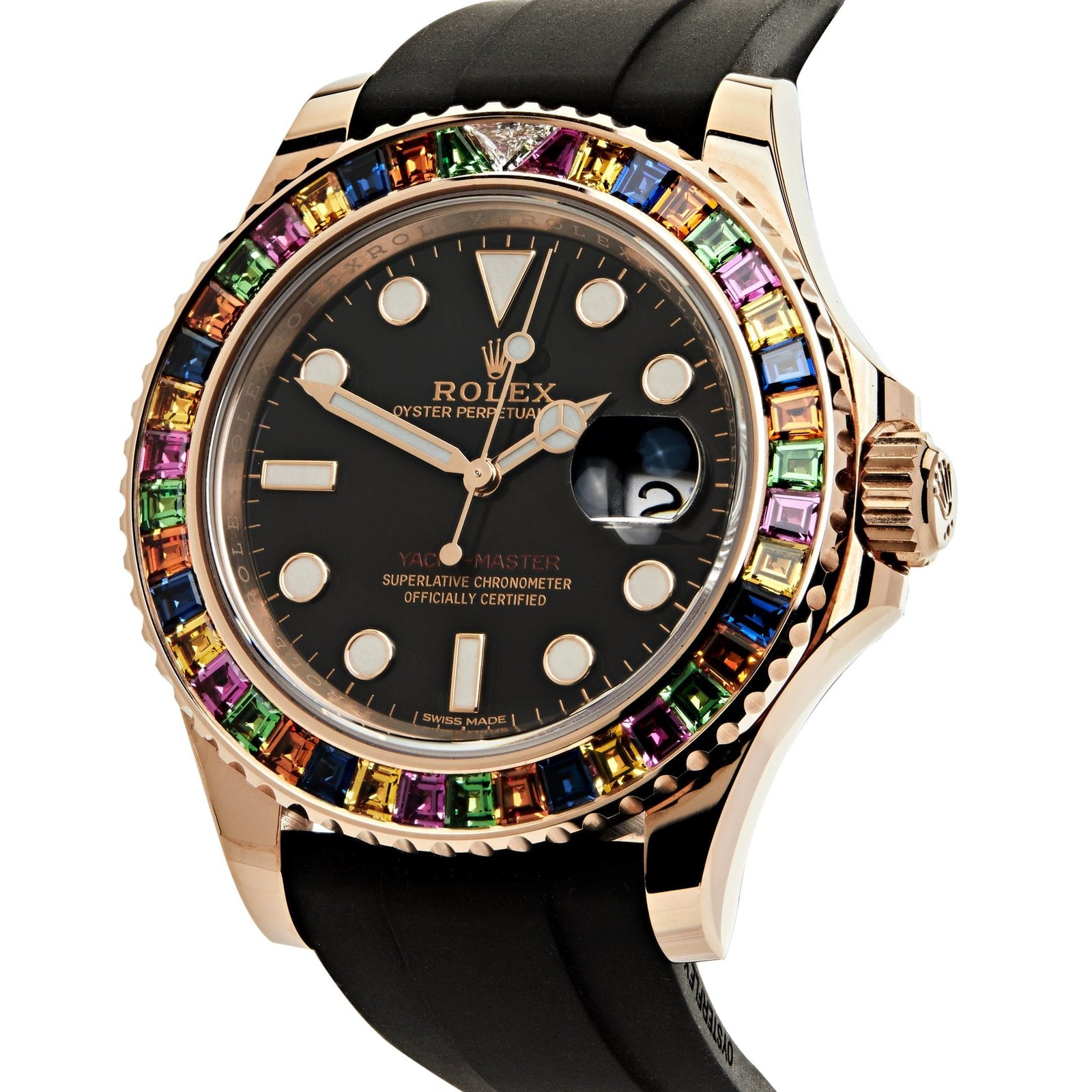 R01ex Yacht-Master 40 116695SATS Rose Gold Black Dial Rainbow Bezel