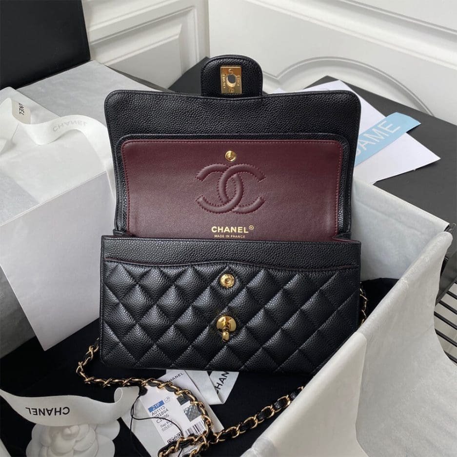 Ch**el SMALL CLASSIC HANDBAG Grained Calfskin & Gold Metal (top quality)