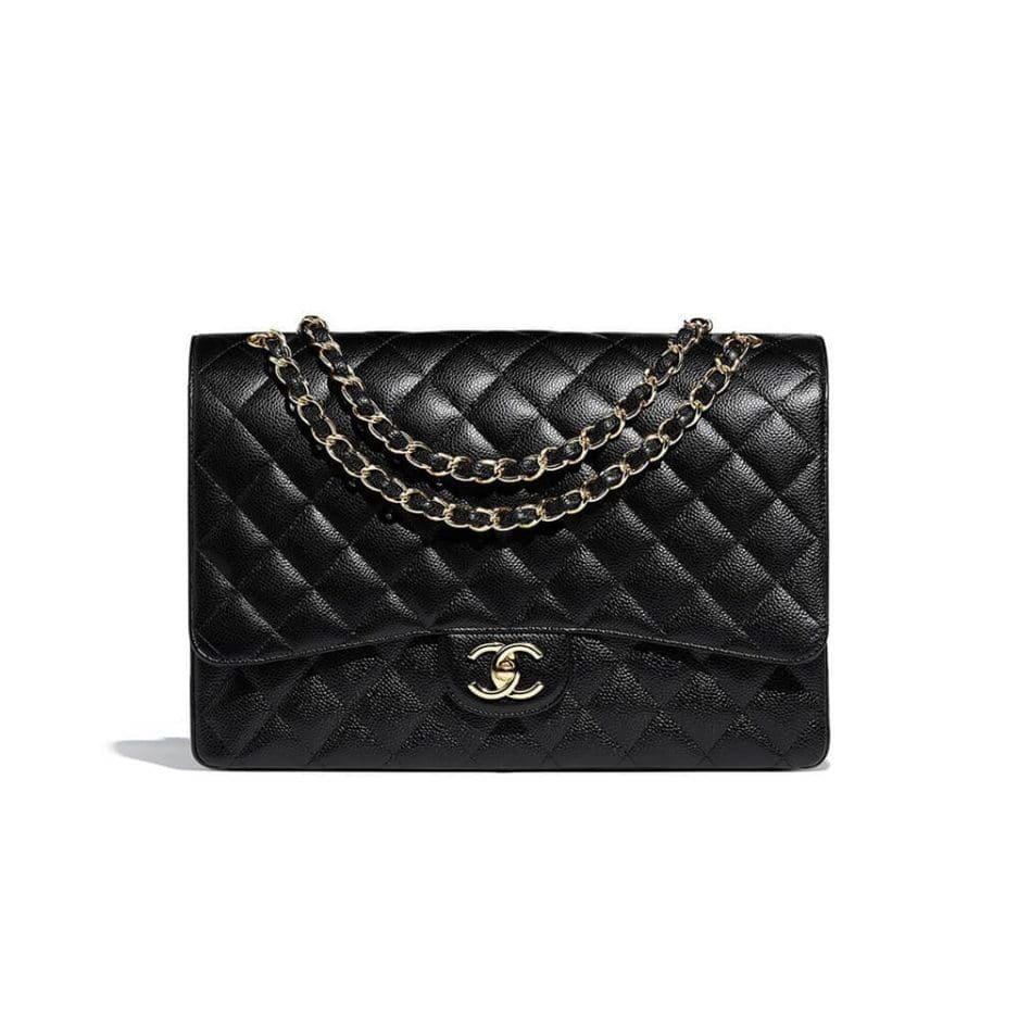 Ch**el Classic Maxi Handbag GRAINED CALFSKIN & GOLD METAL