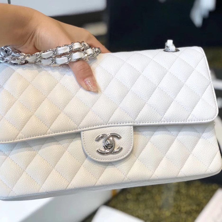 Ch**el Classic Flap Handbag SILVER METAL