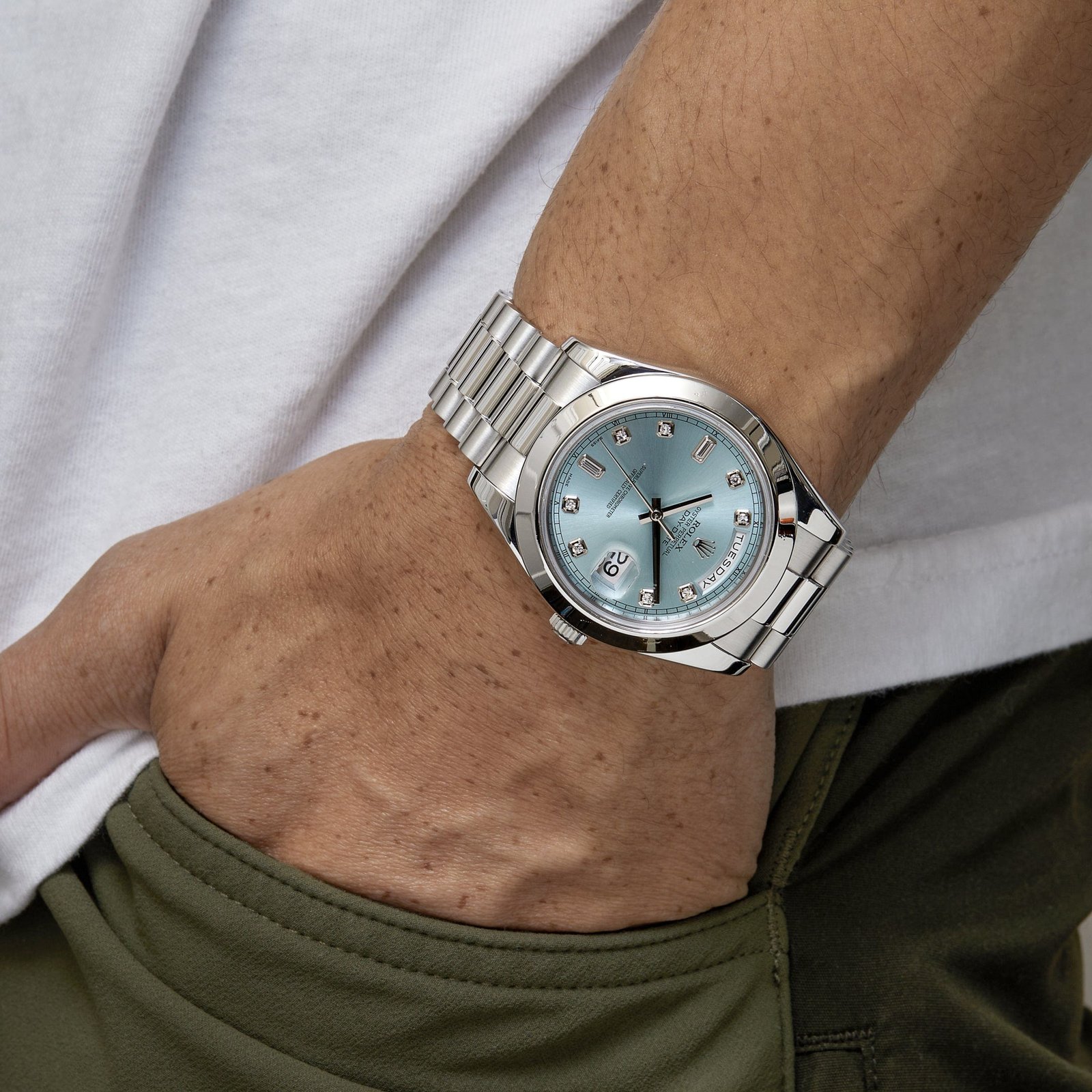 R01ex Day-Date II 218206 Platinum Blue D1am0nd Dial (2011)