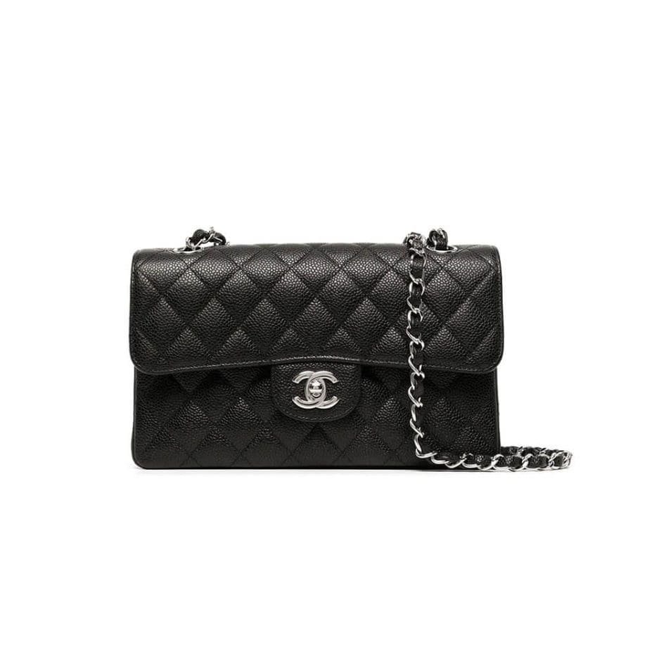 Ch**el SMALL CLASSIC HANDBAG Grained Calfskin & Silver Metal