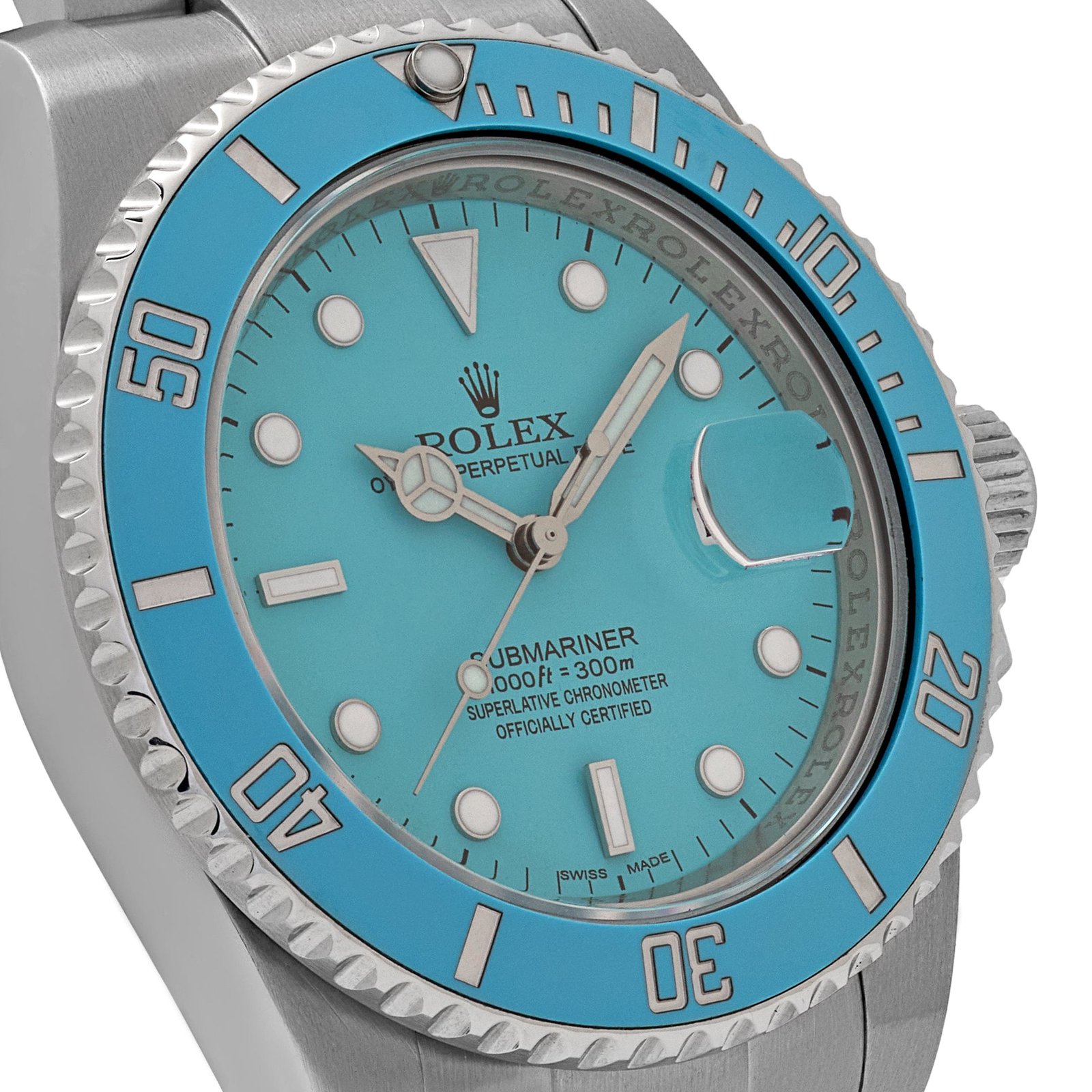 R01ex Submariner Date 116610LN Stainless Steel With Aftermarket Custom Made Blue Dial