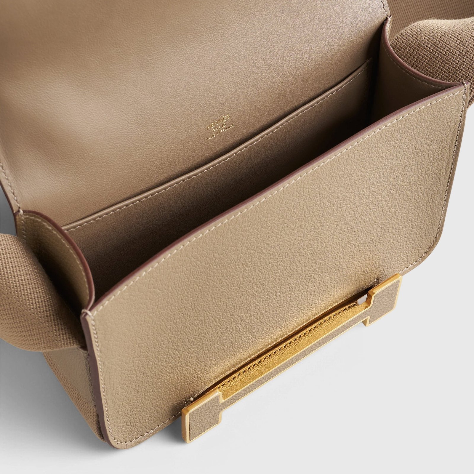 H**me5 Geta Bag Chevre Etoupe Gold Hardware
